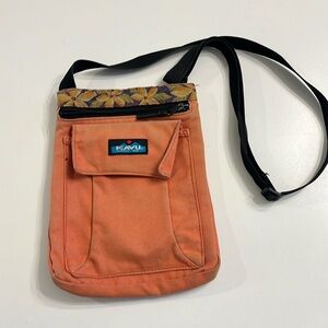Kavu orange canvas crossbody bag w/ floral tapestry design